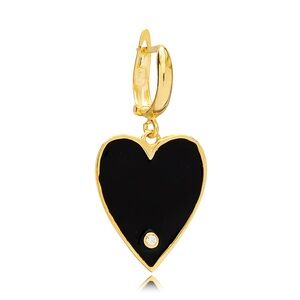 🖤✨ Trendy Single Black Enamel Heart Dangle Earring -  Gold Plated 925 Silver